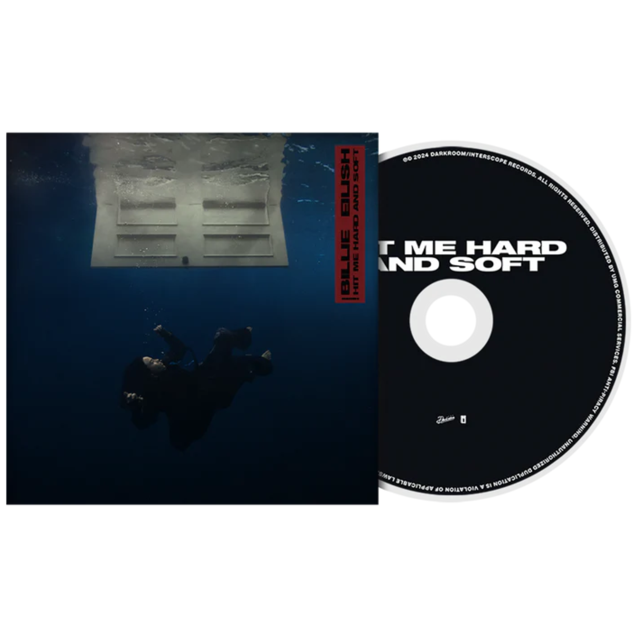 Vinyl record cover and CD with text 'Hit Me Hard and Soft' on a white background
