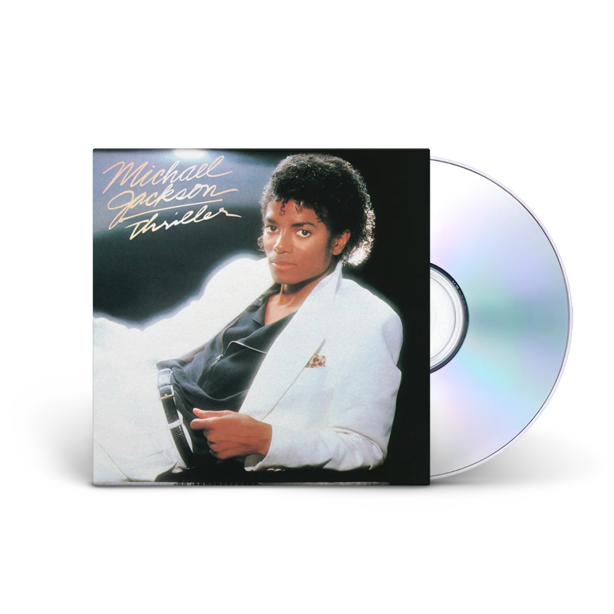 Michael Jackson 'Thriller' album cover with a CD on a white background
