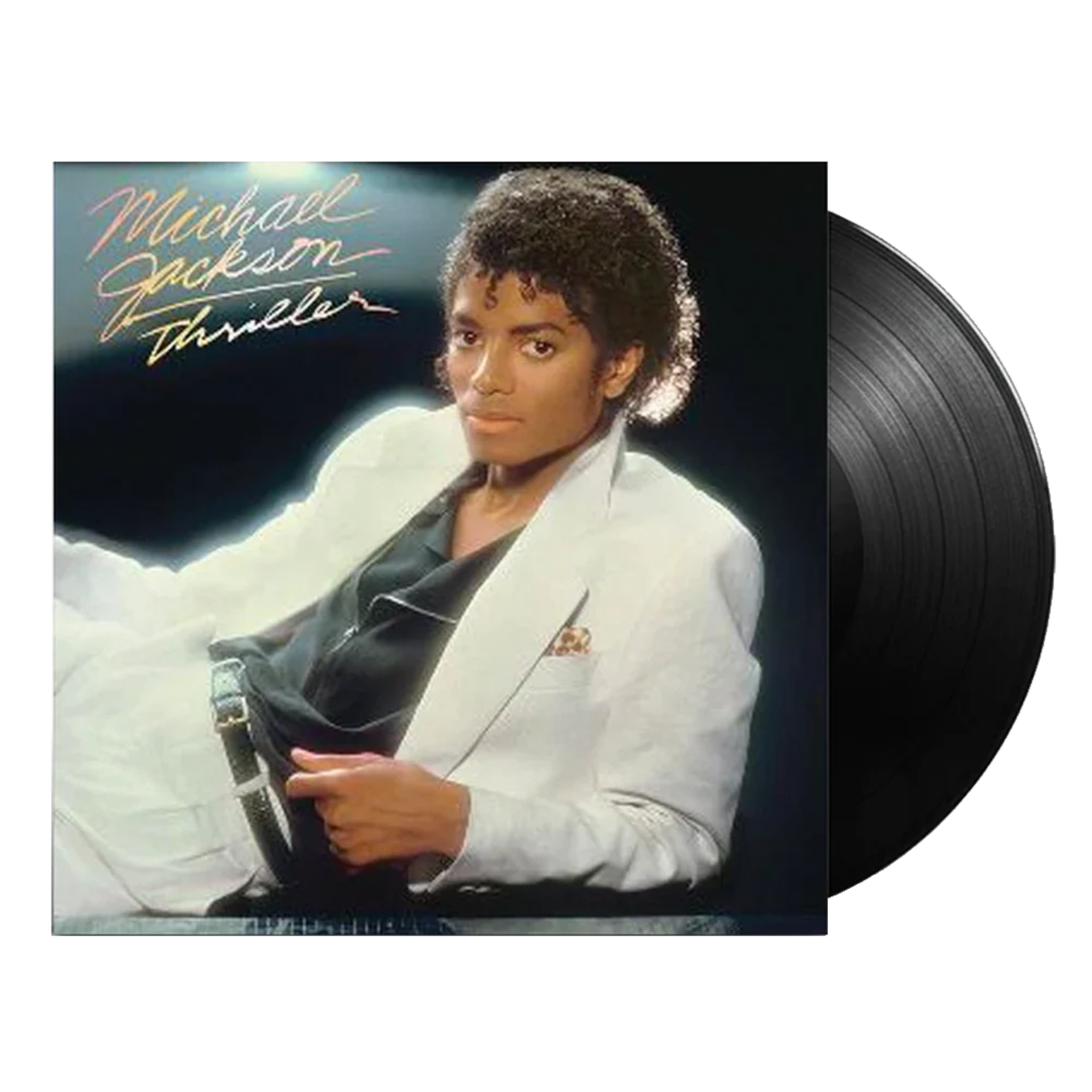 Vinyl record with 'Michael Jackson Thriller' cover featuring the artist.