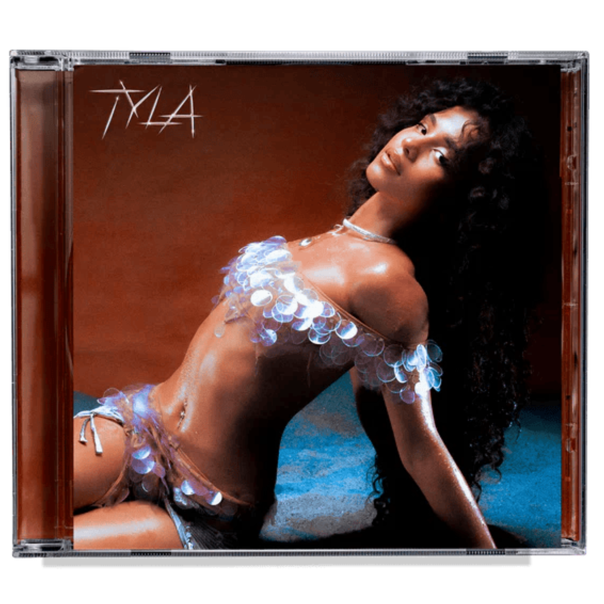 CD cover with a person in a revealing outfit against a brown background